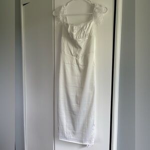 NWT Satin White Lace-Trimmed Dress